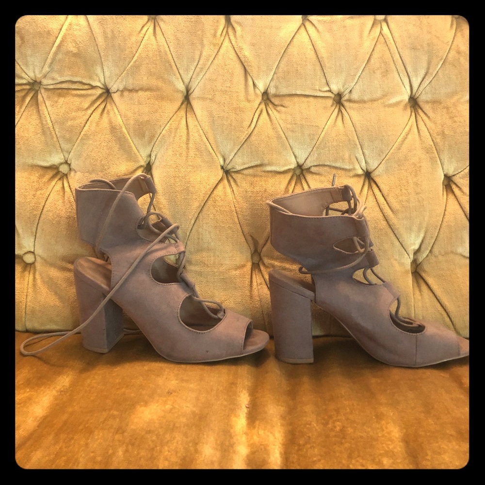 Qupid Cut Out Lace Up Heels Dove Grey Size 6